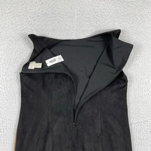 Chicos Dress Womens 1 Petite Medium 8P Black Brown Suede Faux Leather Patchwork - Picture 13 of 14